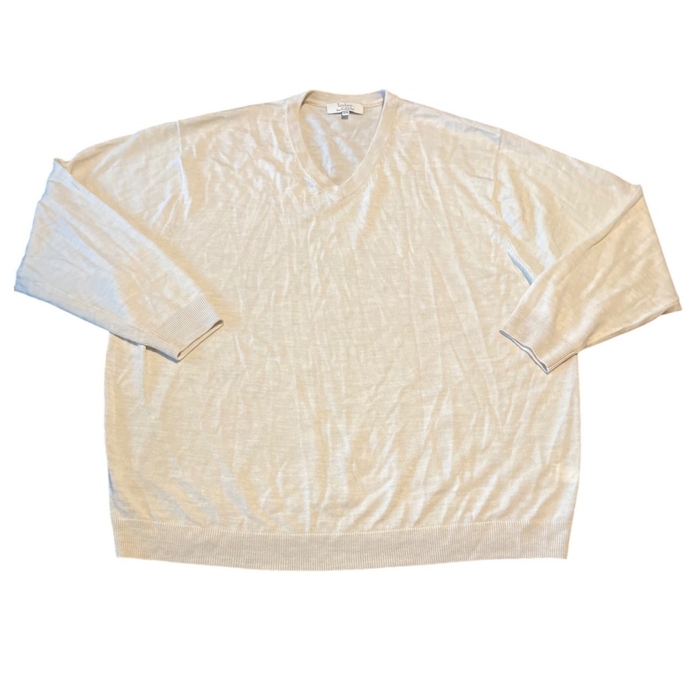 Turnbury Mens 3XB Extra Fine Merino Wool V Neck Sweater Cream Lightweight‎